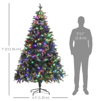 HOMCOM 7 Foot Prelit Artificial Christmas Tree with Dual Colour LED Light, Hinged Xmas Tree for Home Office Holiday(m-3)
