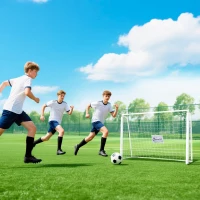 Soozier 6ft x 4ft Soccer Goal Net with Metal Frame, PE Mesh, Ground Stakes, Easy Assembly, White(m-8)