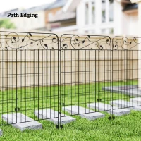 Outsunny Garden Fence, 4 Pack Steel Fence Panels, 11.5' L x 43" H, Rust-Resistant Decorative Border Flower Edging for Yard, Landscape, Patio, Outdoor Decor, Square Vines(m-9)
