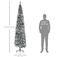 HOMCOM 9ft Flocked Christmas Tree, Pencil Christmas Tree with Realistic Branch Tips, Folding Metal Stand, Green(m-3)