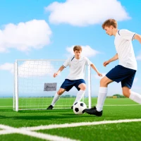 Soozier 6ft x 4ft Soccer Goal Net with Metal Frame, PE Mesh, Ground Stakes, Easy Assembly, White(m-1)