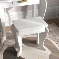 Qaba Kids Dressing Table and Chair Set, Girls Dressing Set, Makeup Desk with Drawer for 3-6 Years Old Kids, White(m-9)