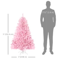 HOMCOM 5' Artificial Pink Christmas Tree with Auto Open, Steel Base, Wide Shape for Indoor Xmas Decoration(m-3)