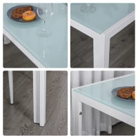 HOMCOM 5-Piece Rectangular Glass Kitchen Table and Chairs with Metal Frame and Faux Leather Upholstery for Dining Room, White(m-14)