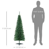 HOMCOM 5FT Artificial Christmas Tree, Pencil Christmas Tree with Realistic Branches, Stable Stand, Green(m-3)