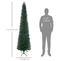 HOMCOM 7FT Artificial Christmas Tree Xmas Pencil Tree Holiday Home Indoor Decoration with Foldable Black Stand for Party, Green(m-3)
