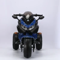 3-Wheel 12V Kids Electric Ride-On Motorcycle with Training Wheels and Headlight, Motorbike with MP3/USB, 43.5'' L x 23.5'' W x 29'' H, Blue(m-1)