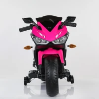 12V Kids Electric Ride-On Motorcycle with Training Wheels and Headlight, Motorbike with MP3 and Light-Up Wheels, 46" L x 20" W x 26" H, Pink(m-9)