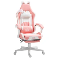 HOMCOM Cute Racing Gamer Chair, Faux Leather Gaming Chair with Footrest, Headrest and Lumbar Support, Pink(m-11)