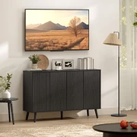 HOMCOM Buffet Cabinet with Storage, Modern Fluted Sideboard with Adjustable Shelves for Dining Room Living Room, Black(m-10)