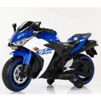 12V Kids Electric Ride-On Motorcycle with Training Wheels and Headlight, Motorbike with MP3 and Light-Up Wheels, 46" L x 20" W x 26" H, Blue(m-8)