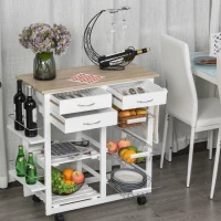 HOMCOM Rolling Kitchen Island on Wheels Trolley Utility Cart with Spice Racks, Towel Rack, Baskets & Drawers for Dining Room(m-8)