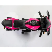 12V Kids Electric Ride-On Motorcycle with Training Wheels and Headlight, Motorbike with MP3 and Light-Up Wheels, 46" L x 20" W x 26" H, Pink(m-11)