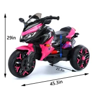 3-Wheel 12V Kids Electric Ride-On Motorcycle with Training Wheels and Headlight, Motorbike with MP3/USB, 43.5'' L x 23.5'' W x 29'' H, Pink(m-3)