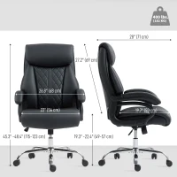 HOMCOM Office Chair with Spring Padding, PU Leather Computer Chair with Quiet Swivel Wheels, High Back, Black(m-3)