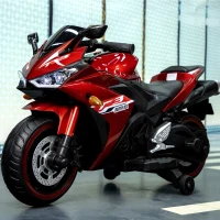 12V Ride-On Motorcycle for Ages 3-8 with Training Wheels and Headlight, Motorbike with MP3 and Light-Up Wheels, 46" L x 20" W x 26" H, Red(m-5)