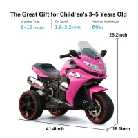 12V Kids Electric Ride-On Motorcycle with LED Headlight and Lighting Wheels, Motorbike Perfect for Ages 3–6, 41.5" L x 18" W x 25" H, Pink(m-3)