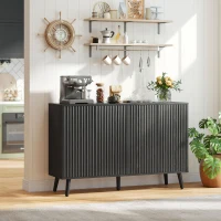 HOMCOM Buffet Cabinet with Storage, Modern Fluted Sideboard with Adjustable Shelves for Dining Room Living Room, Black(m-8)