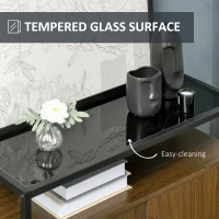 HOMCOM Buffet Cabinet, Glass Tabletop Accent Sideboard with Storage Cabinet and Open Shelf, Console Table for Living Room, Kitchen, Entryway, Brown(m-5)