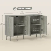 HOMCOM Buffet Cabinet with Storage, Modern Fluted Sideboard with Adjustable Shelves for Dining Room Living Room, Light Grey(m-3)