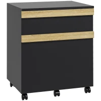 Vinsetto Mobile Filing Cabinet with 2 Drawers, Office Storage Cabinet with 5 Wheels, Black Wood Grain(m-2)