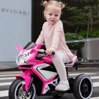 6V Kids Electric Ride-On Motorcycle with MP3, LED Headlight and Light-Up Wheels, Motorbike Ideal for Ages 3-4, 30.5'' L x 16'' W x 20.5'' H, Pink(m-5)