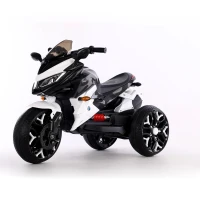 3-Wheel 12V Kids Electric Ride-On Motorcycle with Training Wheels and Headlight, Motorbike with MP3/USB, 43.5'' L x 23.5'' W x 29'' H, White(m-2)