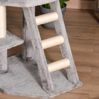 PawHut 47" Tall Cat Tree Tower with Condo, Ladder, Scratching Posts and Hanging Ball, Light Grey(m-12)