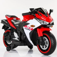 12V Kids Electric Ride-On Motorcycle with Training Wheels and Headlight, Motorbike with MP3 and Light-Up Wheels, 46" L x 20" W x 26" H, Red(m-8)