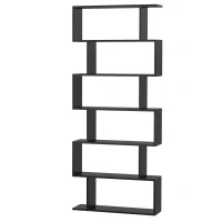 HOMCOM 76" 6-Tier Wooden Bookcase S Shaped Storage Display Shelf Modern Bookshelf Open Concept Living Room Home Office Furniture, Black(m-11)