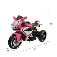 6V Kids Electric Ride-On Motorcycle with MP3, LED Headlight and Light-Up Wheels, Motorbike Ideal for Ages 3-4, 30.5'' L x 16'' W x 20.5'' H, Pink(m-3)
