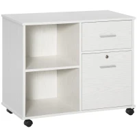 Vinsetto Lateral Filing Cabinet with Wheels, Locking File Cabinet, Mobile Printer Stand with Open Shelves and Drawers for A4 Size Documents, White(m-2)