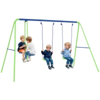 Outsunny Metal Swing Set with Glider, Two Swing Seats and Adjustable Height, Outdoor Heavy Duty A-Frame Suitable for Playground, Backyard, Green(m-1)