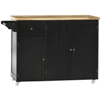 HOMCOM Rolling Kitchen Island with Storage, Utility Kitchen Island Cart with Drawer, Cabinets, Towel Rack and Rubber Wood Top(m-11)
