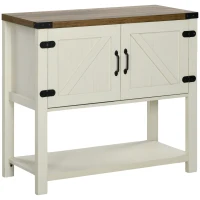 HOMCOM Farmhouse Kitchen Storage Cabinet, Free Standing Sideboard Console Table with Barn Doors, Bottom Shelf, White(m-2)