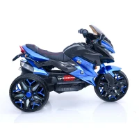 12V Kids Ride-On Motorcycle with Manual Throttle, Foot Brake and PU Seat, Motorbike for Toddlers Ages 3-5, 43.5″ L x 23.5″ W x 29″ H, Blue(m-5)