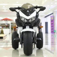 3-Wheel 12V Kids Electric Ride-On Motorcycle with Training Wheels and Headlight, Motorbike with MP3/USB, 43.5'' L x 23.5'' W x 29'' H, White(m-1)