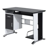 HOMCOM Computer Desk Table Home Office Furniture with Keyboard Tray and CPU Stand, Black and White(m-11)