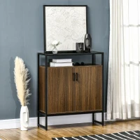 HOMCOM Buffet Cabinet, Glass Tabletop Accent Sideboard with Storage Cabinet and Open Shelf, Console Table for Living Room, Kitchen, Entryway, Brown(m-8)