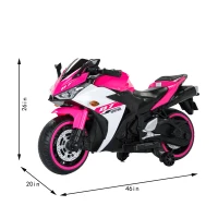 12V Kids Electric Ride-On Motorcycle with Training Wheels and Headlight, Motorbike with MP3 and Light-Up Wheels, 46" L x 20" W x 26" H, Pink(m-3)