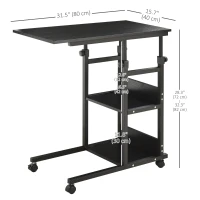 HOMCOM Mobile Standing Desk, Adjustable Height 31.5 inch Stand Up Desk with Wheels for Home Office, Black(m-3)