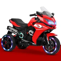 12V Kids Electric Ride-On Motorcycle with LED Lighted Wheels and Bluetooth MP3, Motorbike Perfect for Ages 3–6, 41.5" L x 18" W x 25" H, Red(m-1)