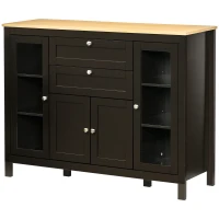 HOMCOM Buffet Cabinet Sideboard with 2 Drawers, 3 Storage Cabinets, Glass Doors and Adjustable Shelves, Dark Brown(m-2)