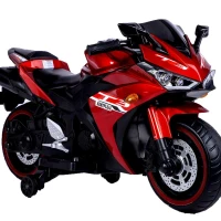 12V Ride-On Motorcycle for Ages 3-8 with Training Wheels and Headlight, Motorbike with MP3 and Light-Up Wheels, 46" L x 20" W x 26" H, Red(m-9)