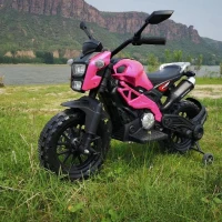 12V Kids Electric Motorcycle Ride-On with Training Wheels, Hand Throttle & Foot Brake, Motorbike for Ages 3-6, 48" L x 22" W x 33" H, Pink(m-1)