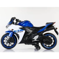 12V Kids Electric Ride-On Motorcycle with Training Wheels and Headlight, Motorbike with MP3 and Light-Up Wheels, 46" L x 20" W x 26" H, Blue(m-9)