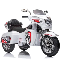 2-Seat 12V Kids Electric Ride-On Motorcycle with Storage Trunk, 3-Wheel Motorbike with MP3 and Bluetooth, 43.5'' L x 19'' W x 26.5'' H, White(m-12)