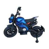 12V Kids Electric Motorcycle Ride-On with Training Wheels, Hand Throttle & Foot Brake, Motorbike for Ages 3-6, 40.5″ L x 21.5″ W x 27″ H, Blue(m-9)
