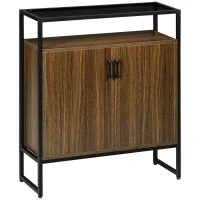 HOMCOM Buffet Cabinet, Glass Tabletop Accent Sideboard with Storage Cabinet and Open Shelf, Console Table for Living Room, Kitchen, Entryway, Brown(m-2)