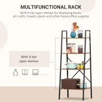 HOMCOM 4-Tier Vintage Ladder Shelf Bookcase Storage Rack Home Office Organizer with Open Display Shelf(m-4)